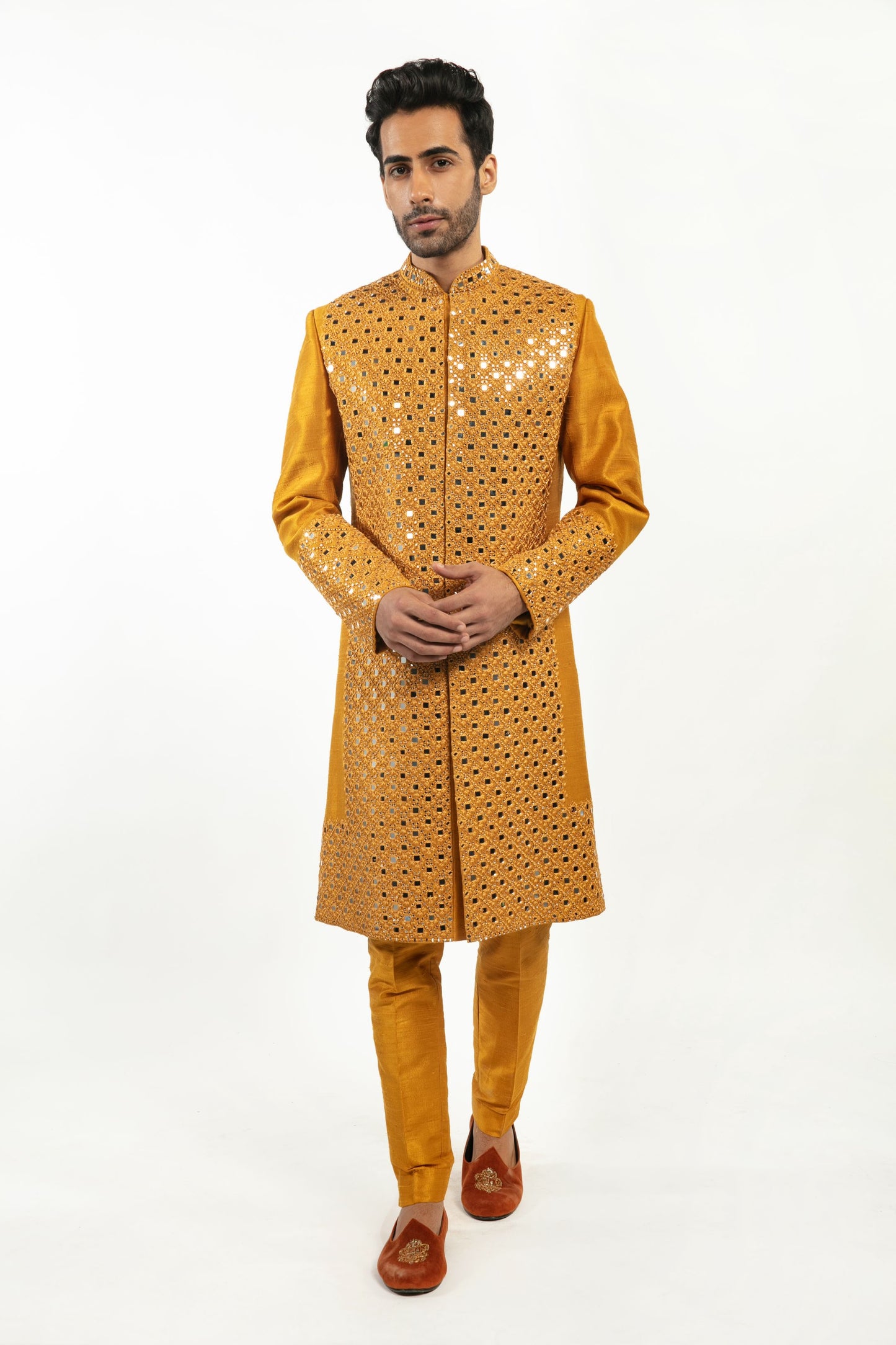 MUSTARD EMBELLISHED SHERWANI SET