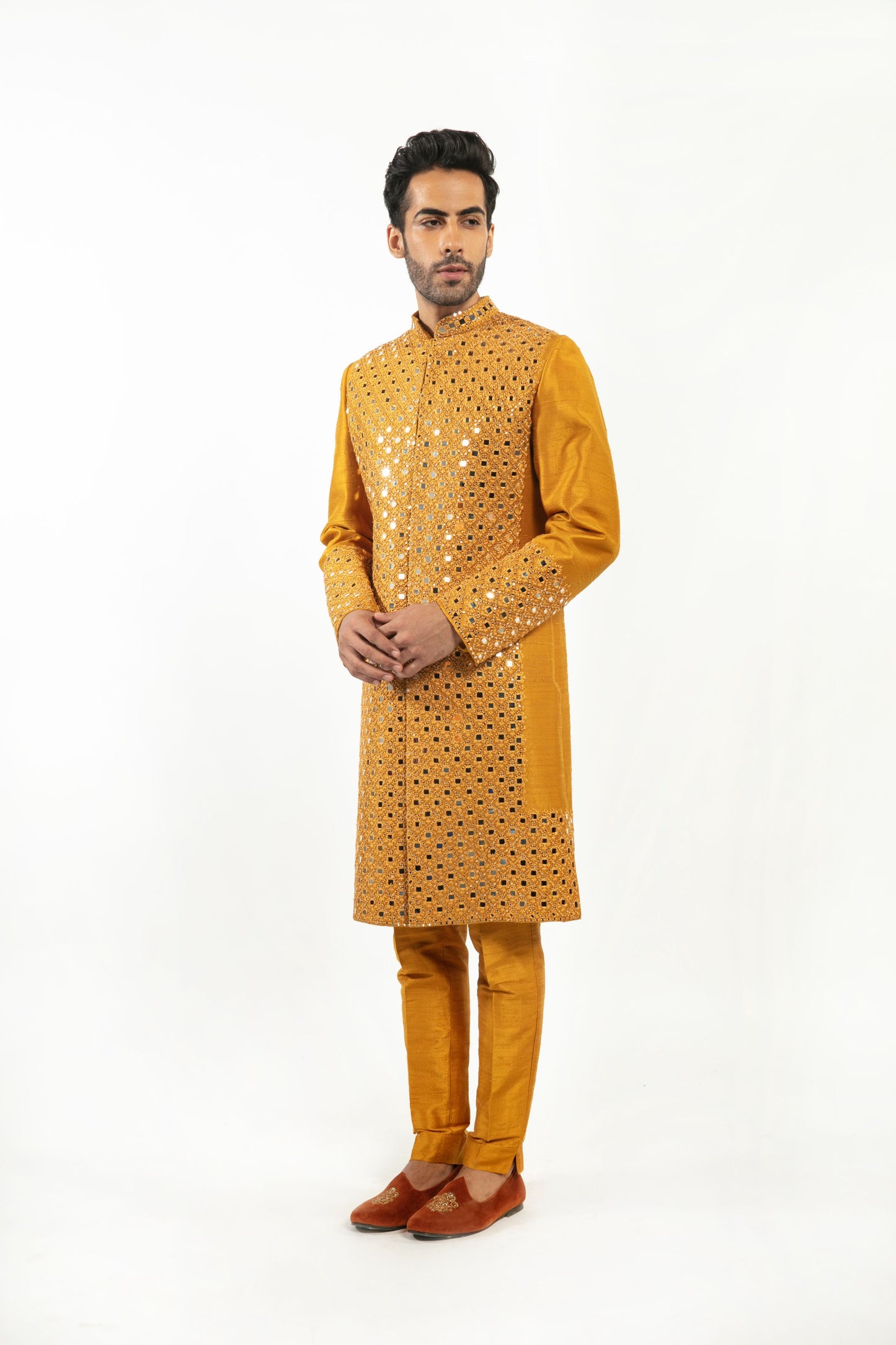 MUSTARD EMBELLISHED SHERWANI SET