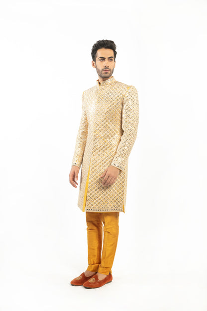 YELLOW EMBELLISHED SHERWANI SET