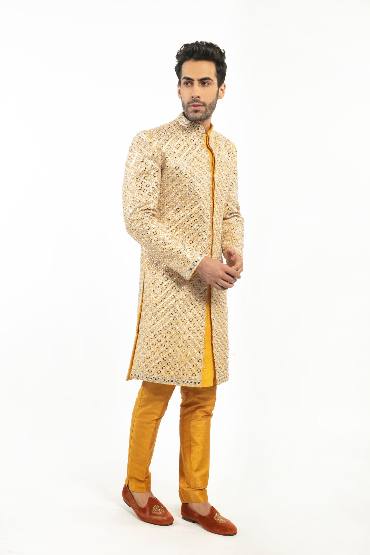 YELLOW EMBELLISHED SHERWANI SET