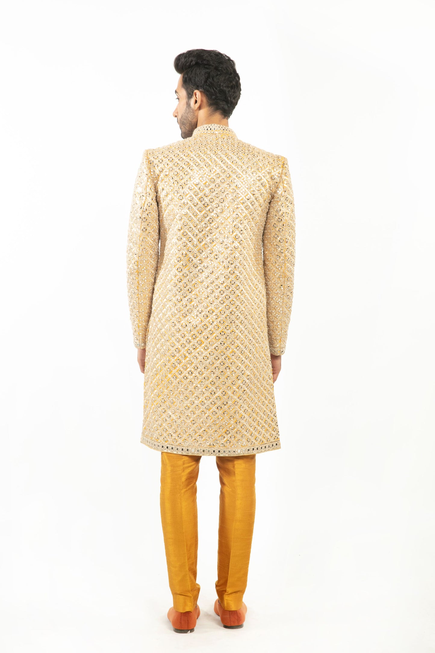 YELLOW EMBELLISHED SHERWANI SET