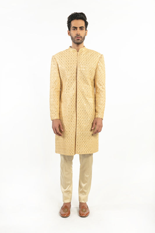 BEIGE EMBELLISHED SHERWANI SET