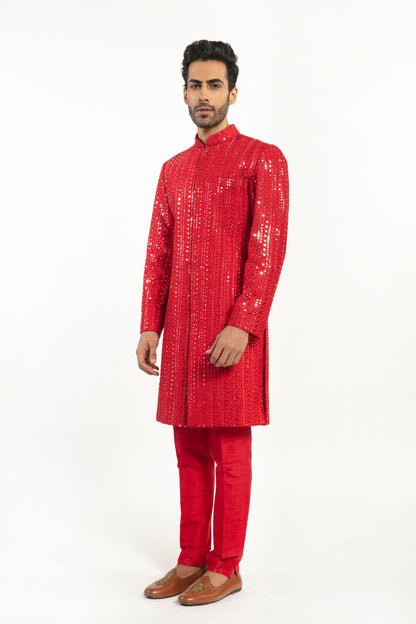 RED EMBELLISHED KURTA