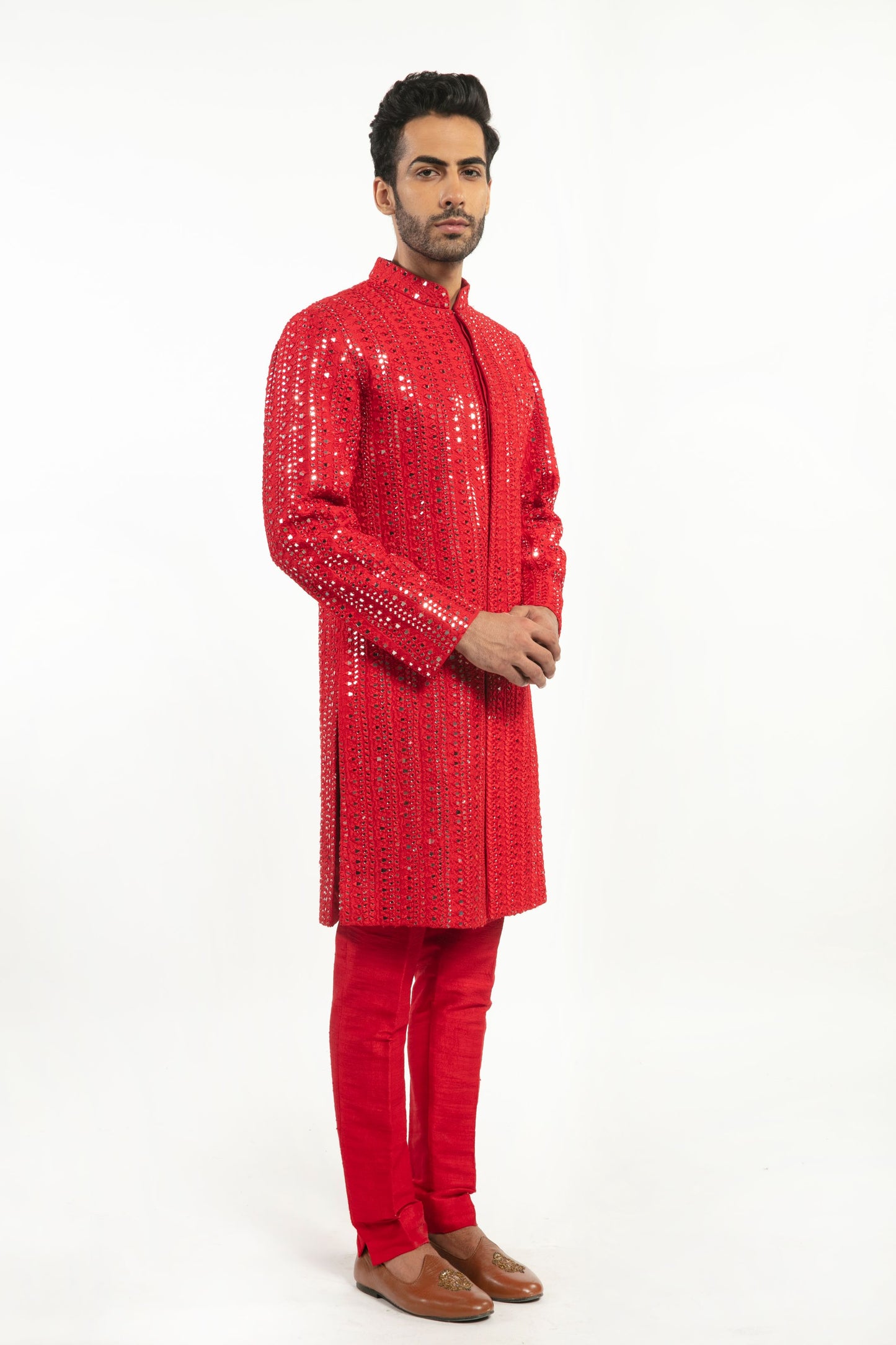 RED EMBELLISHED KURTA