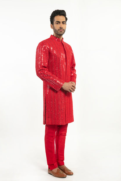 RED EMBELLISHED KURTA