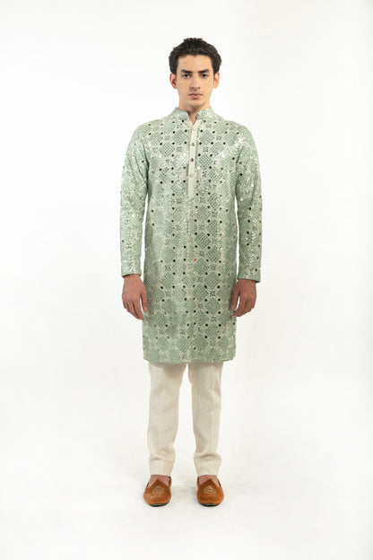 SAGE GREEN EMBELLISHED KURTA