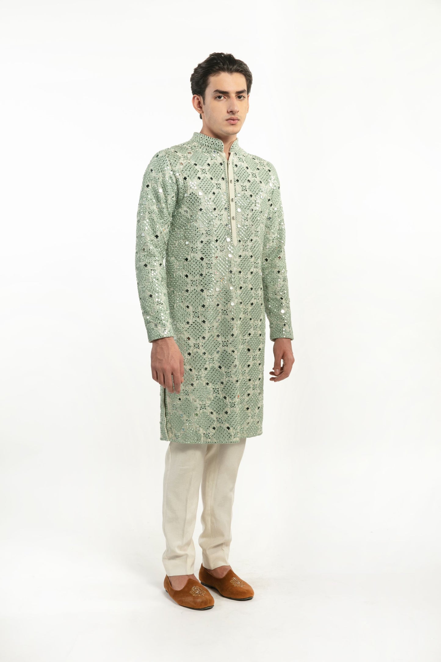 SAGE GREEN EMBELLISHED KURTA