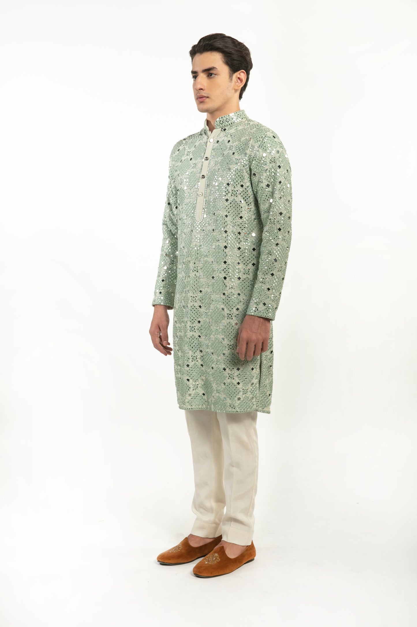 SAGE GREEN EMBELLISHED KURTA