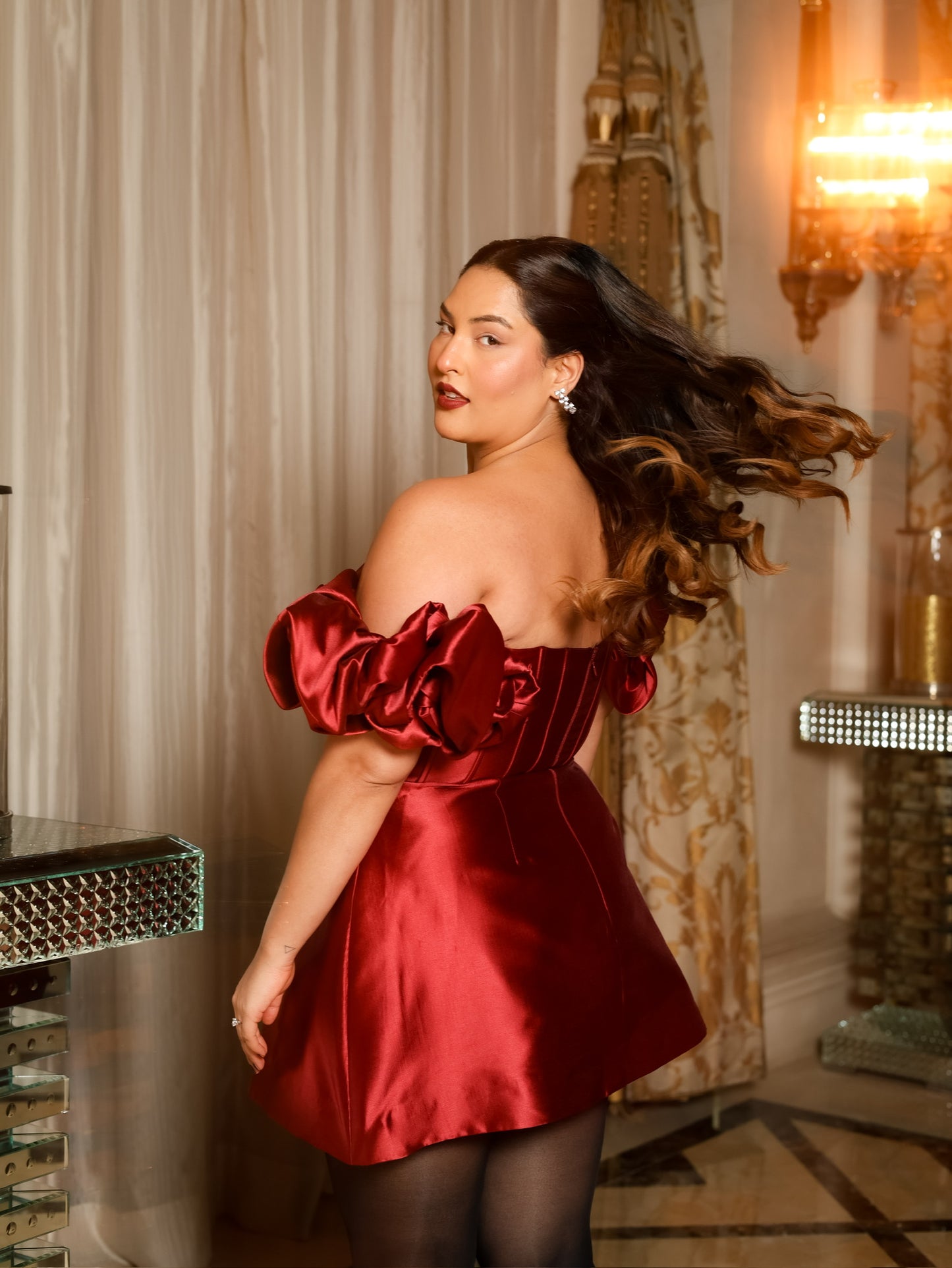 OFF-SHOULDER FOAM DRESS