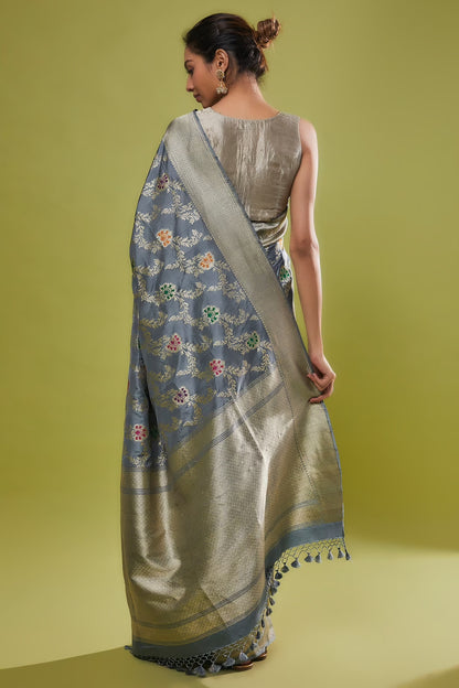 GREY KATAN SILK SAREE