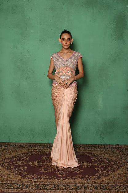 PEACH BEADED DRAPE JACKET SET