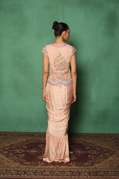 PEACH BEADED DRAPE JACKET SET