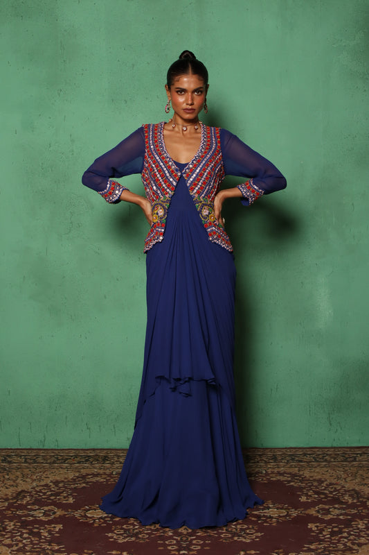 BLUE BEADED GOWN SET