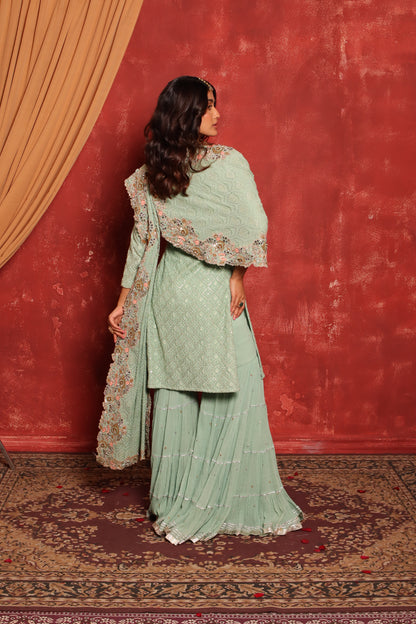 GREEN CHIKANKARI KURTA SET