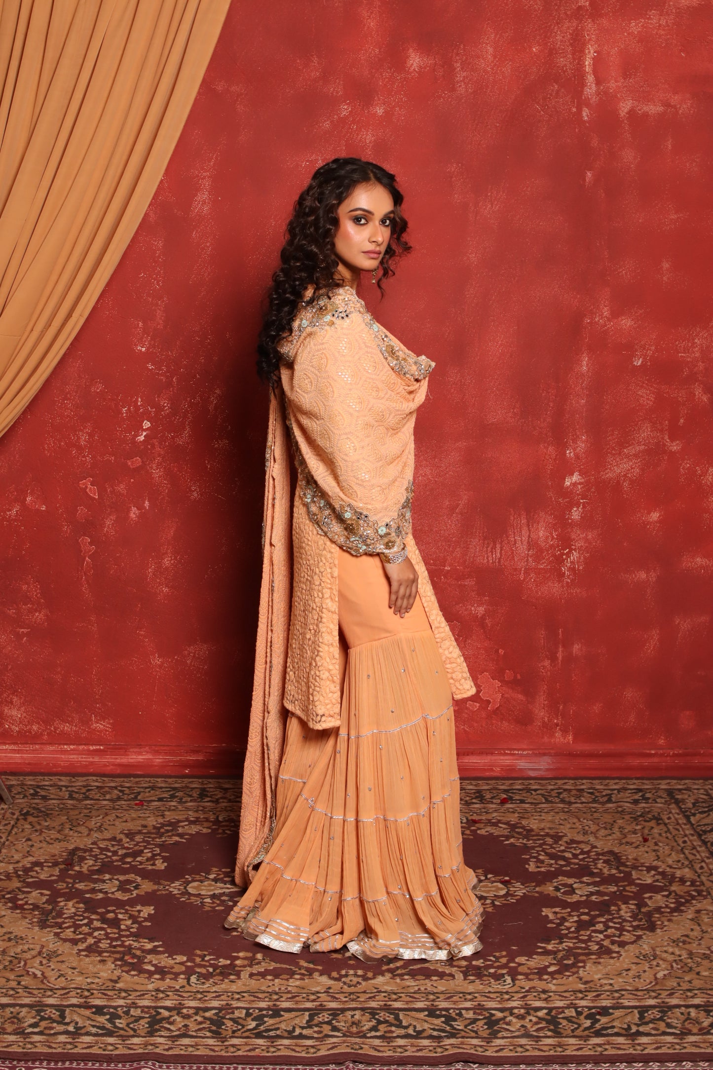 PEACH CHIKANKARI KURTA SET