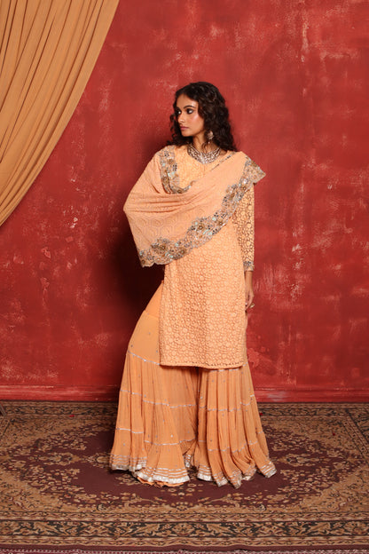 PEACH CHIKANKARI KURTA SET