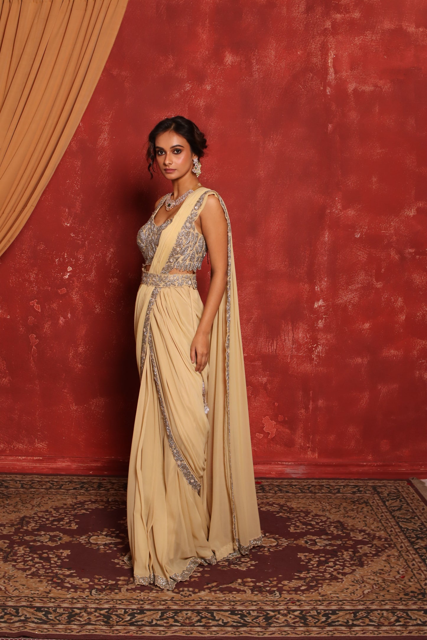 SILVER LEAF DRAPE SAREE