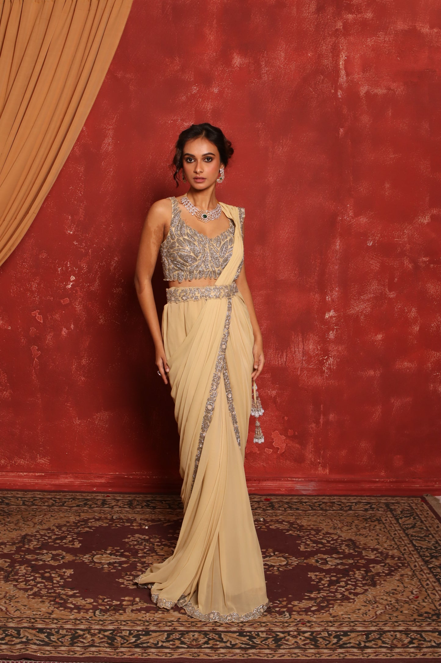 SILVER LEAF DRAPE SAREE