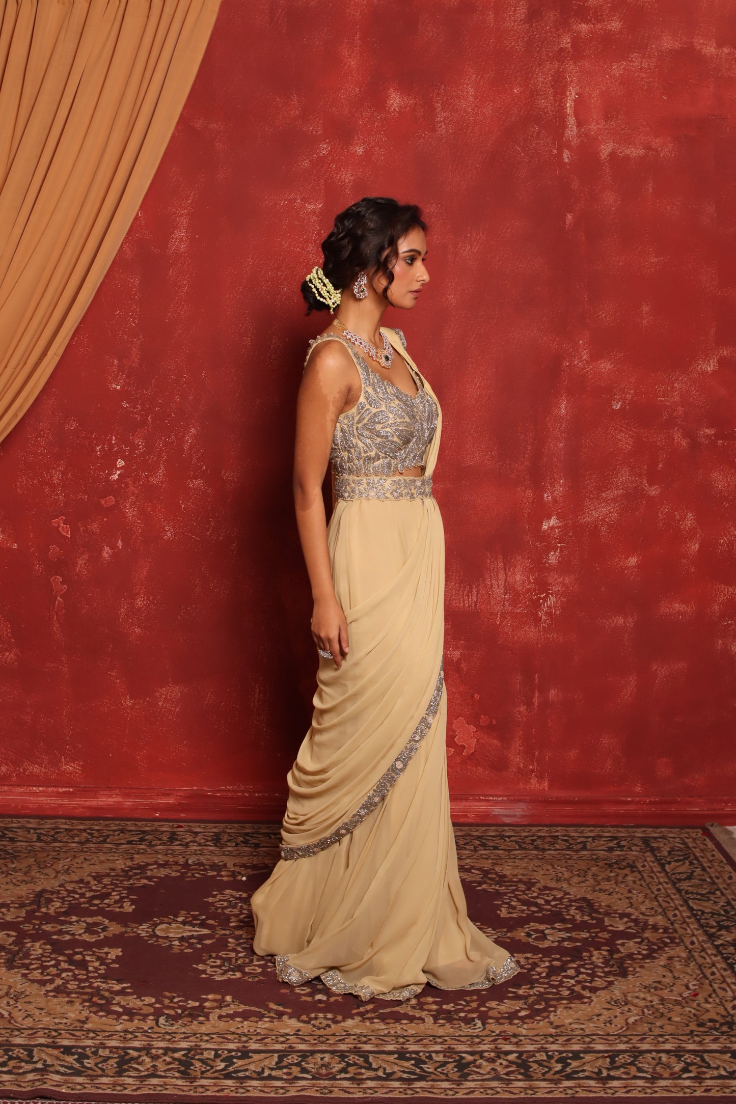 SILVER LEAF DRAPE SAREE