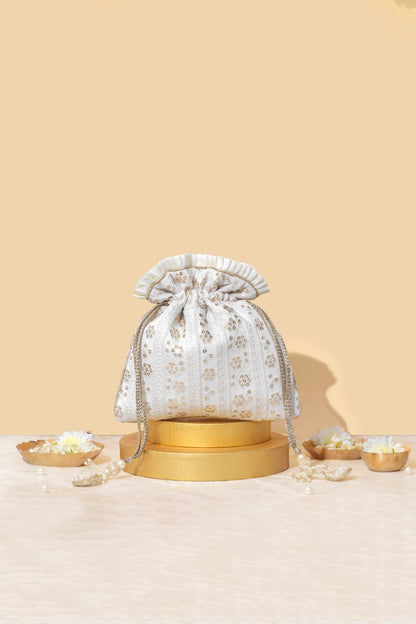 IRINA SEQUIN EMBROIDERED POTLI - OFF WHITE