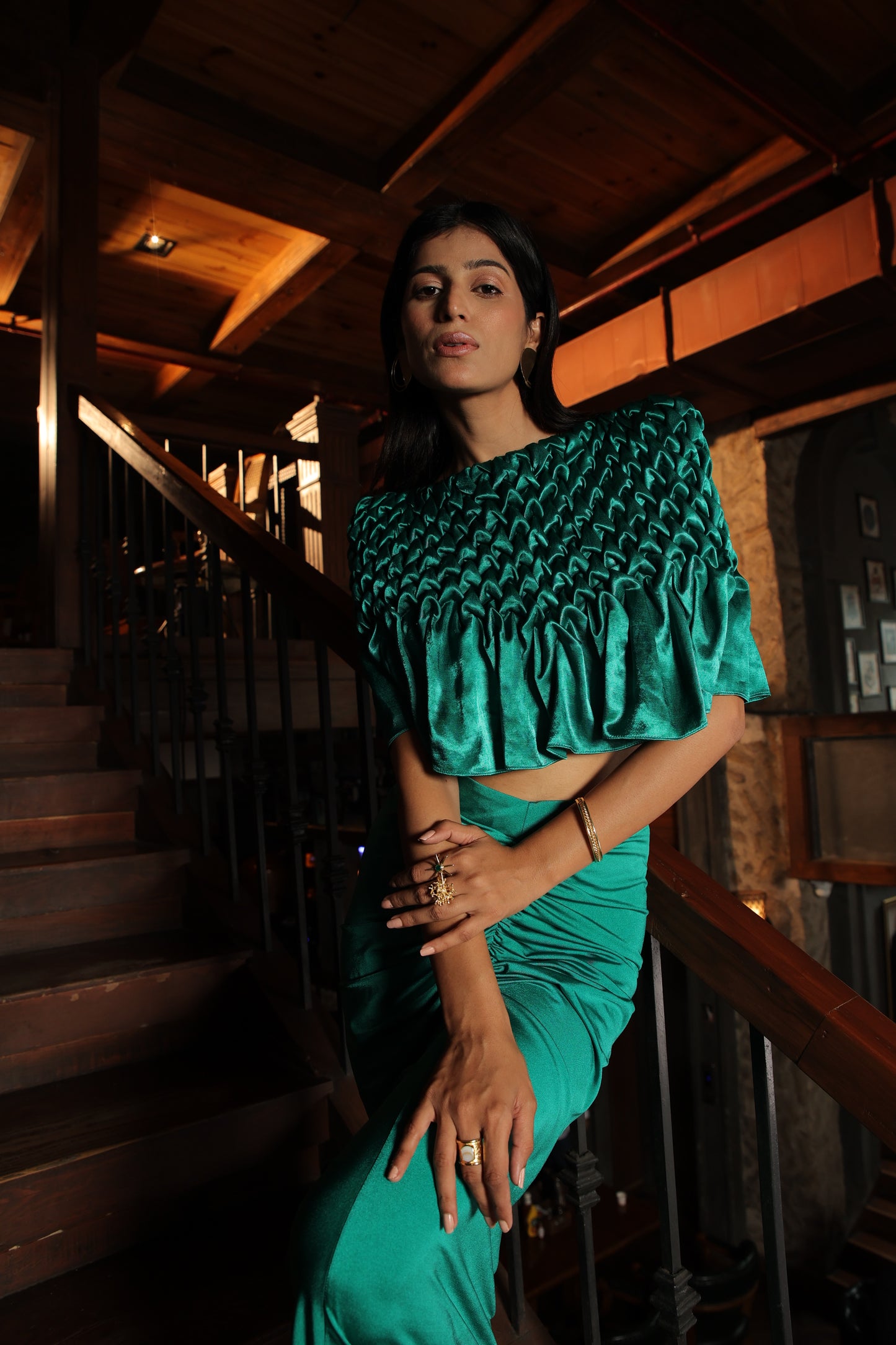 DAHLIA - MONTONE CAPE WITH RUCHED SKIRT