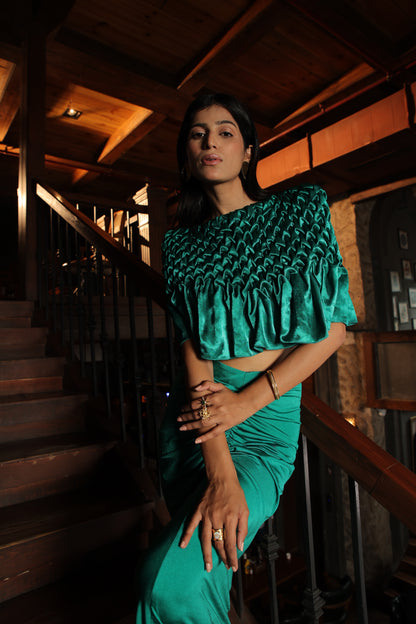 DAHLIA - MONTONE CAPE WITH RUCHED SKIRT