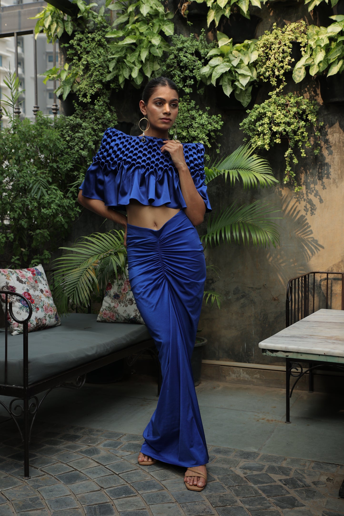 DAHLIA - MONTONE CAPE WITH RUCHED SKIRT