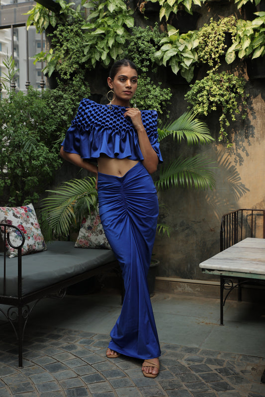 DAHLIA - MONTONE CAPE WITH RUCHED SKIRT