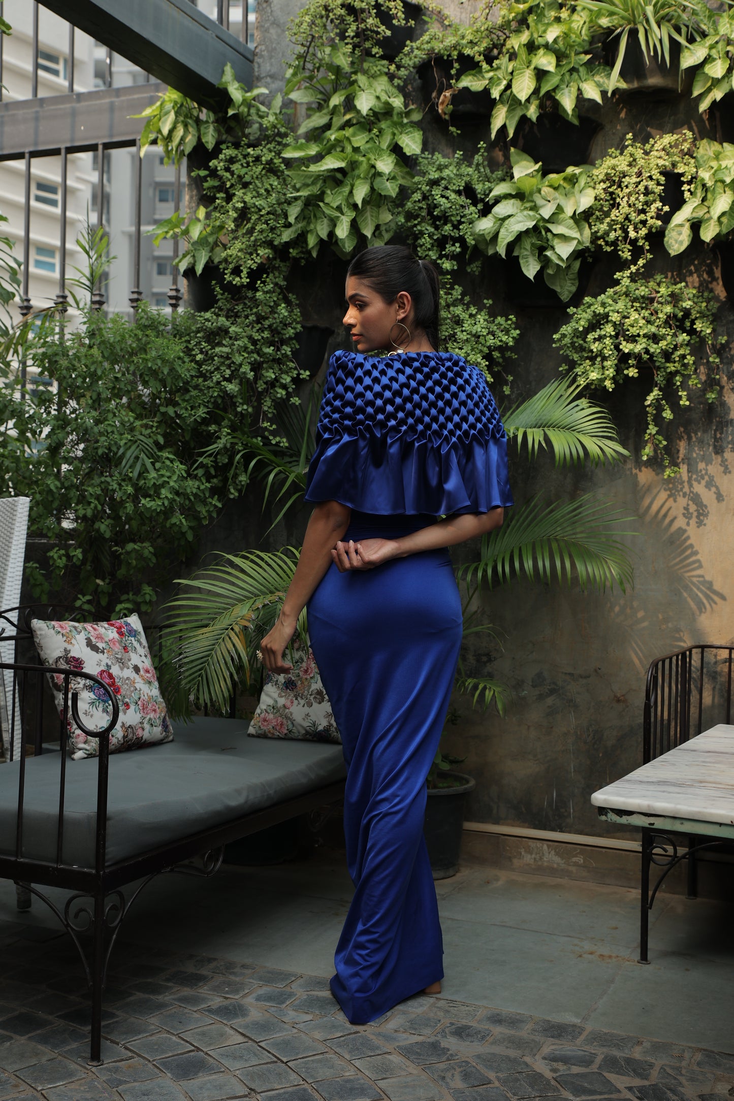 DAHLIA - MONTONE CAPE WITH RUCHED SKIRT
