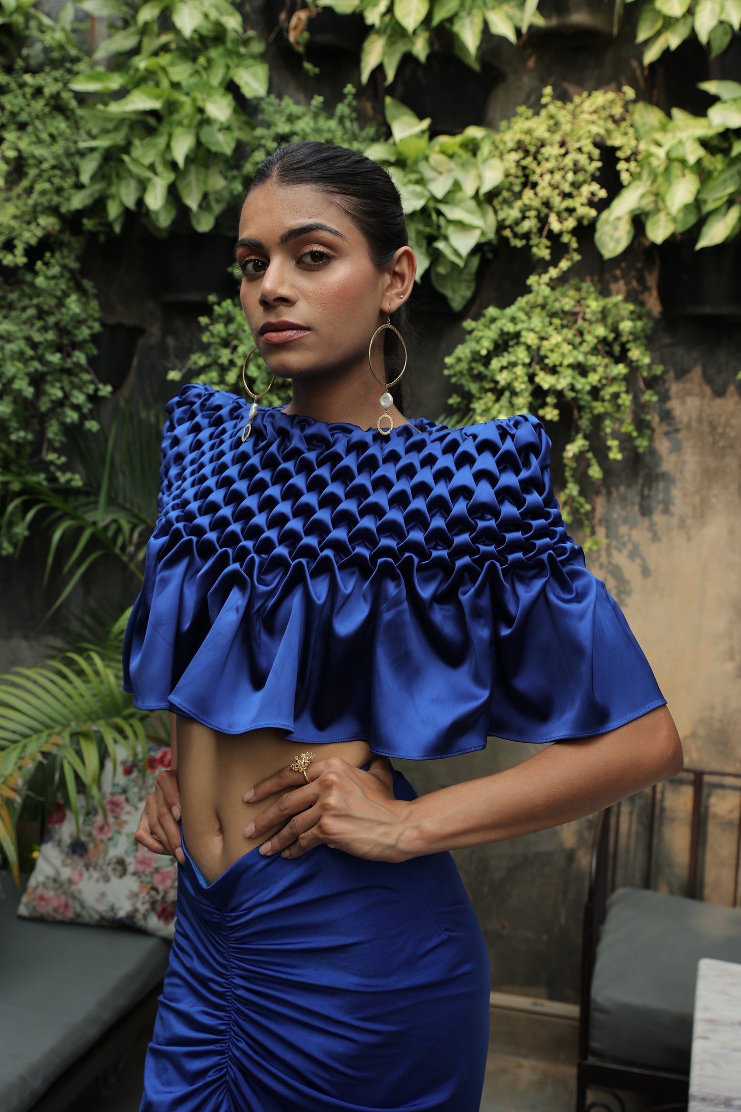 DAHLIA - MONTONE CAPE WITH RUCHED SKIRT