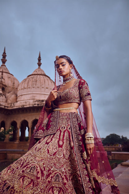 WINE BRIDAL LEHENGA SET