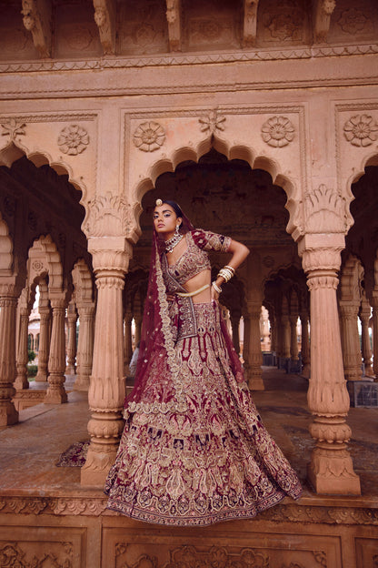 WINE BRIDAL LEHENGA SET