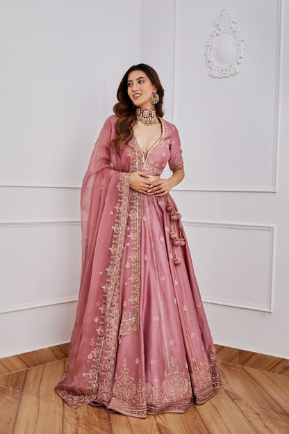 AURORA PINK CHANDERI LEHENGA SET