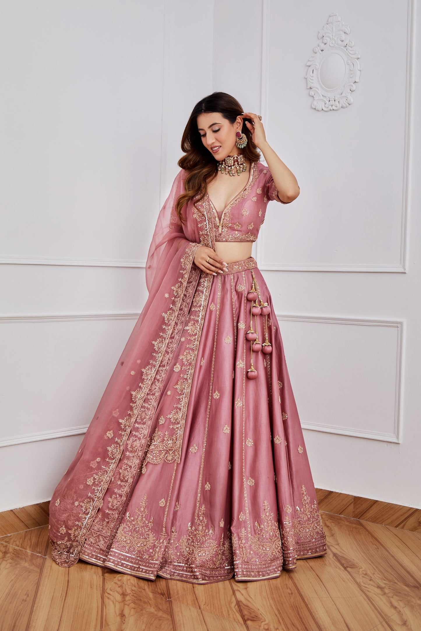 AURORA PINK CHANDERI LEHENGA SET