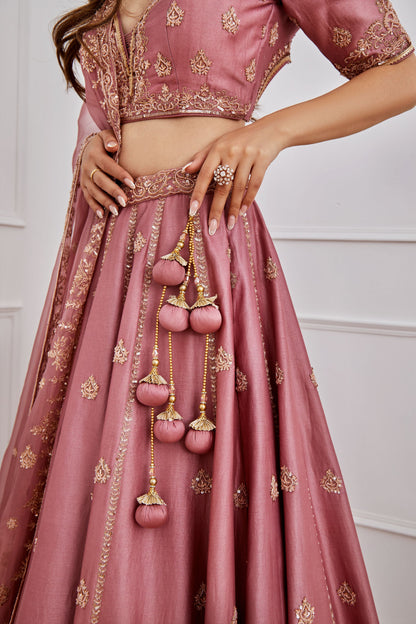 AURORA PINK CHANDERI LEHENGA SET