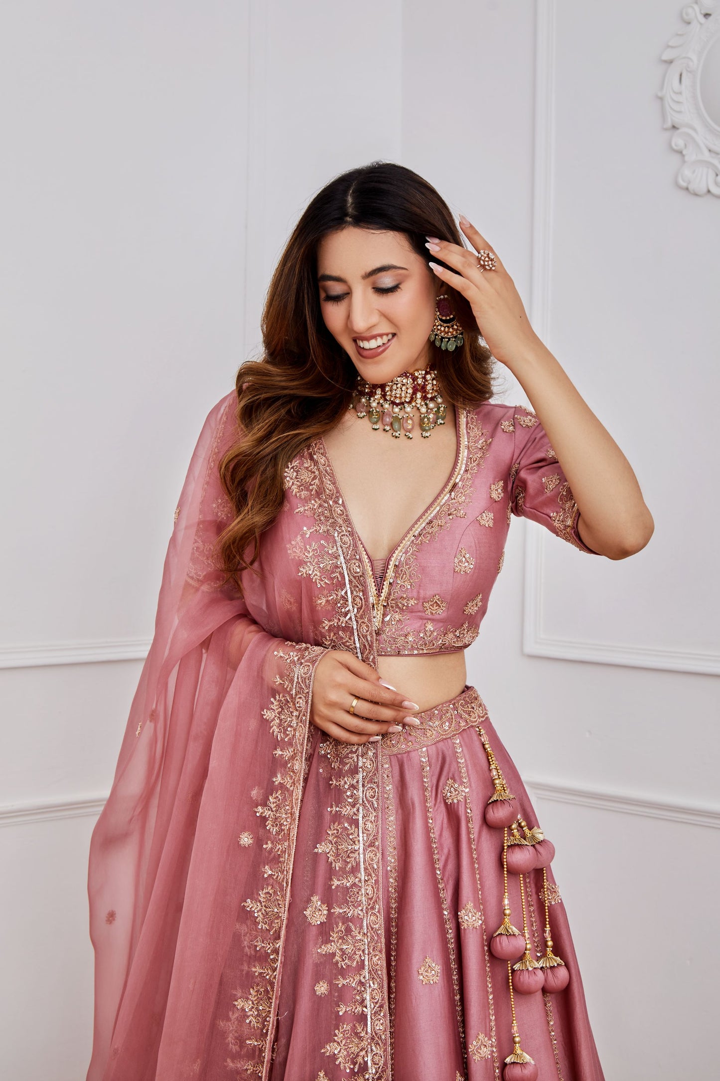 AURORA PINK CHANDERI LEHENGA SET