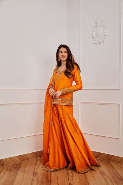 TANGERINE ORANGE SHARARA SET