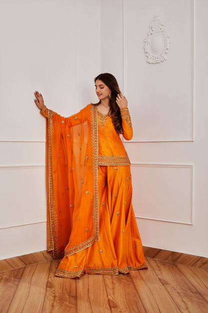 TANGERINE ORANGE SHARARA SET