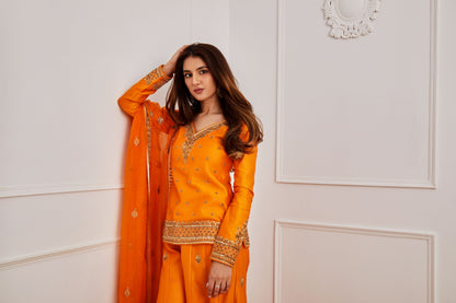 TANGERINE ORANGE SHARARA SET