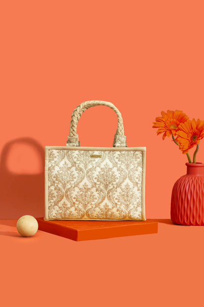 JAALI EMBROIDERED HANDBAG - BEIGE