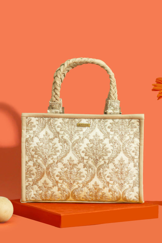 JAALI EMBROIDERED HANDBAG - BEIGE