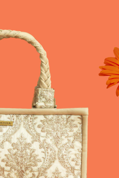 JAALI EMBROIDERED HANDBAG - BEIGE