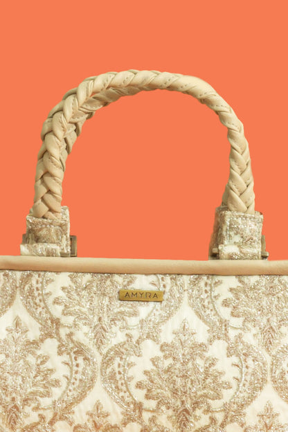 JAALI EMBROIDERED HANDBAG - BEIGE