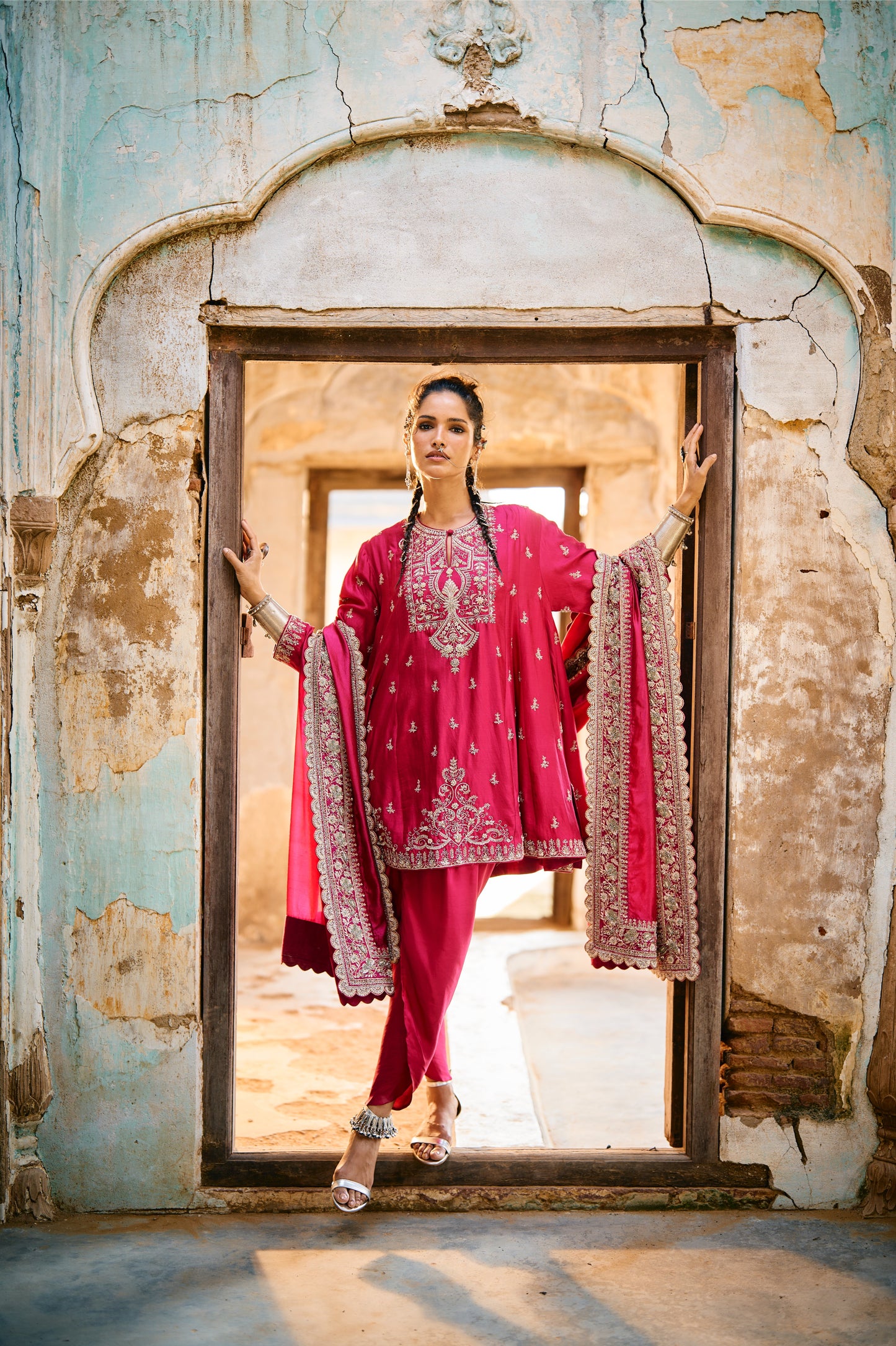 EMBROIDERED TUNIC WITH DUPATTA AND DHOTI