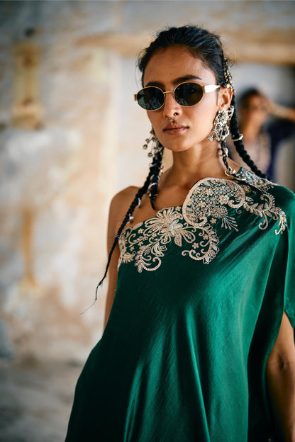 EMBROIDERED OFF SHOULDER CAPE WITH WRAP SKIRT