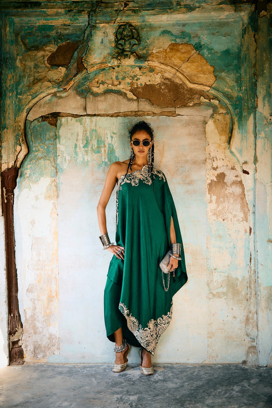 EMBROIDERED OFF SHOULDER CAPE WITH WRAP SKIRT