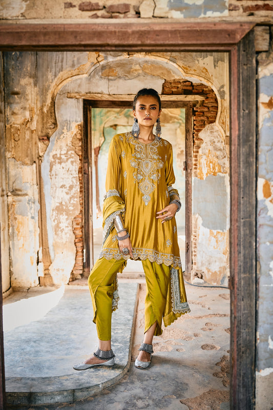 EMBROIDERED TUNIC WITH DUPATTA AND DHOTI