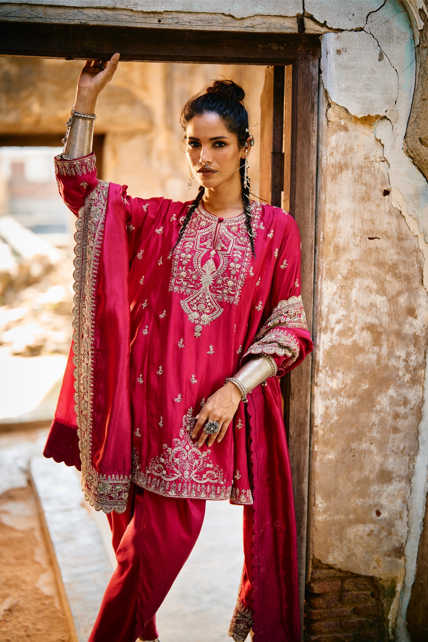 EMBROIDERED TUNIC WITH DUPATTA AND DHOTI