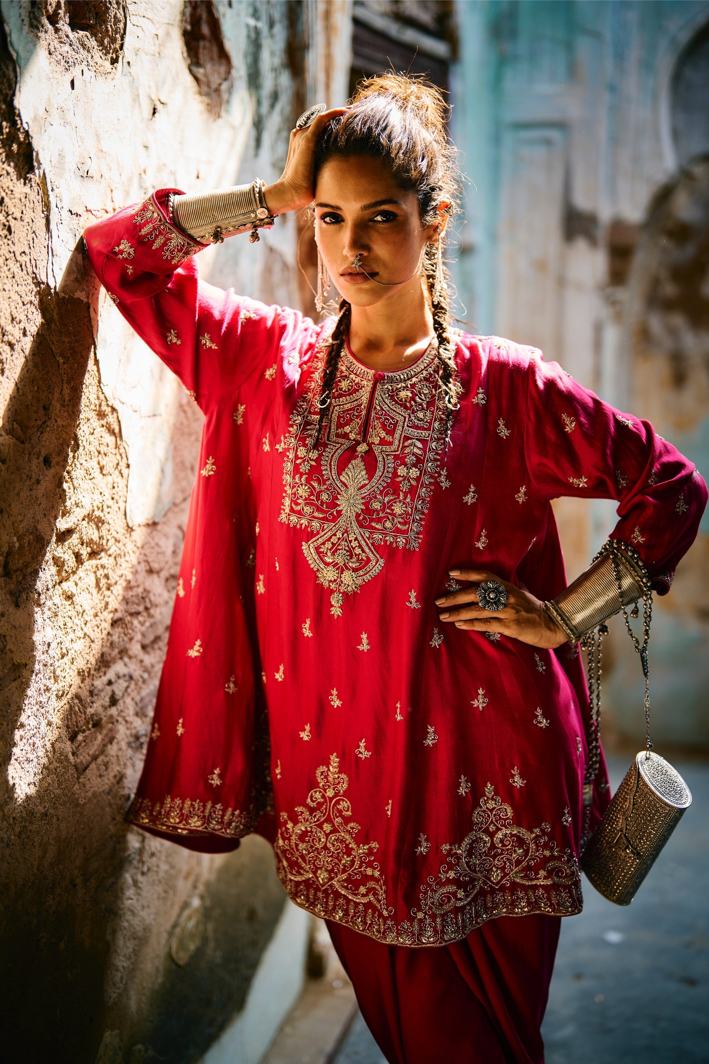 EMBROIDERED TUNIC WITH DUPATTA AND DHOTI