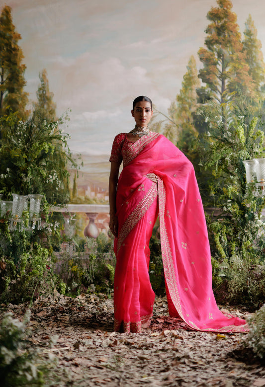 HOT PINK ORGANZA SAREE SET